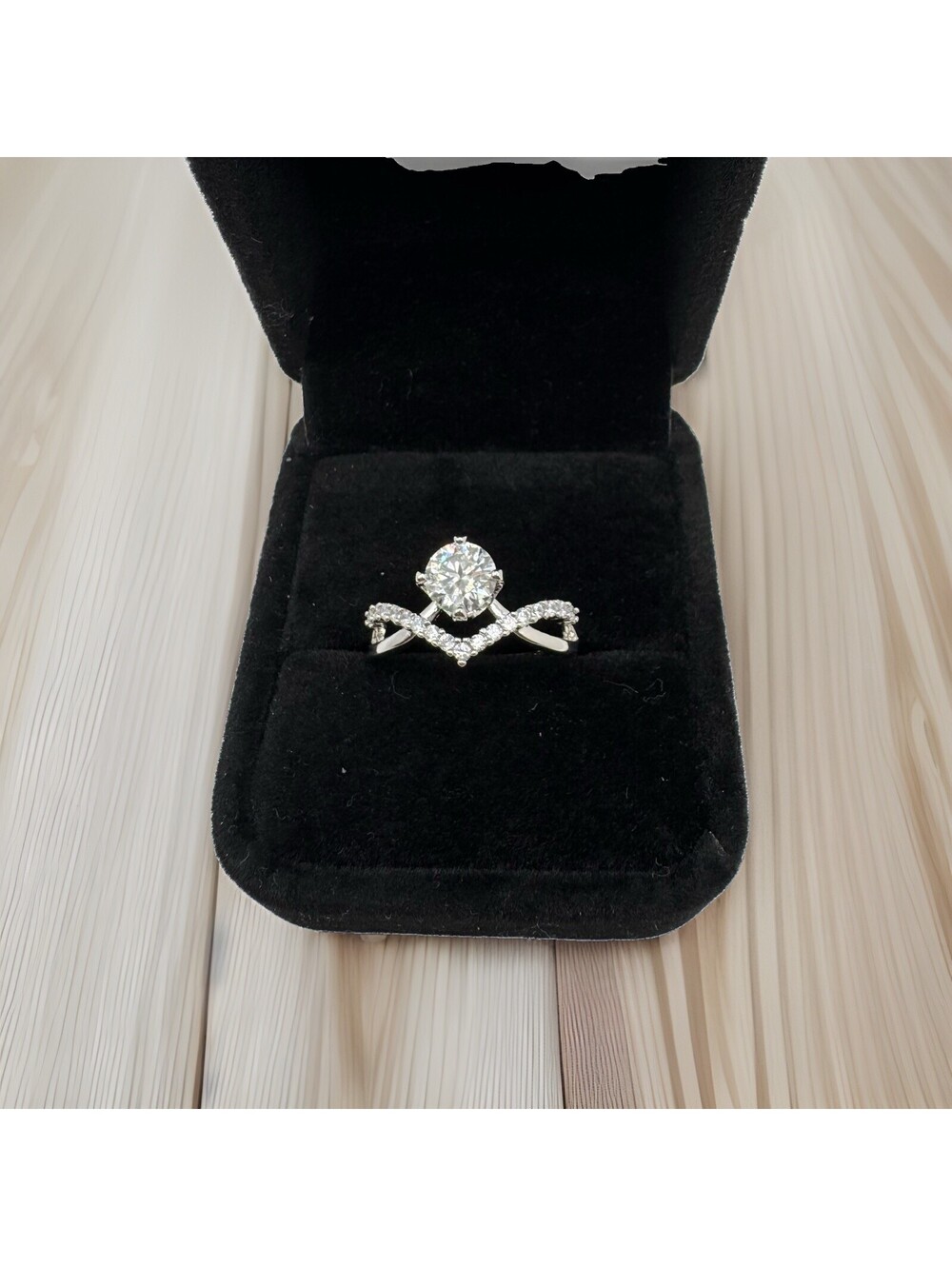 White Gold Plated 1 Carat Moissanite Ring With Accent Stones, Adjustable [COPY]